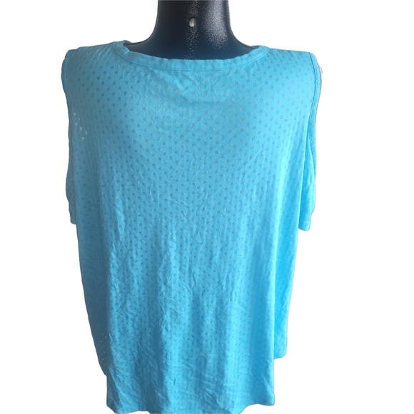 Love & Legends Blue Short Sleeve Cold Shoulder Top 2X - Picture 5 of 6